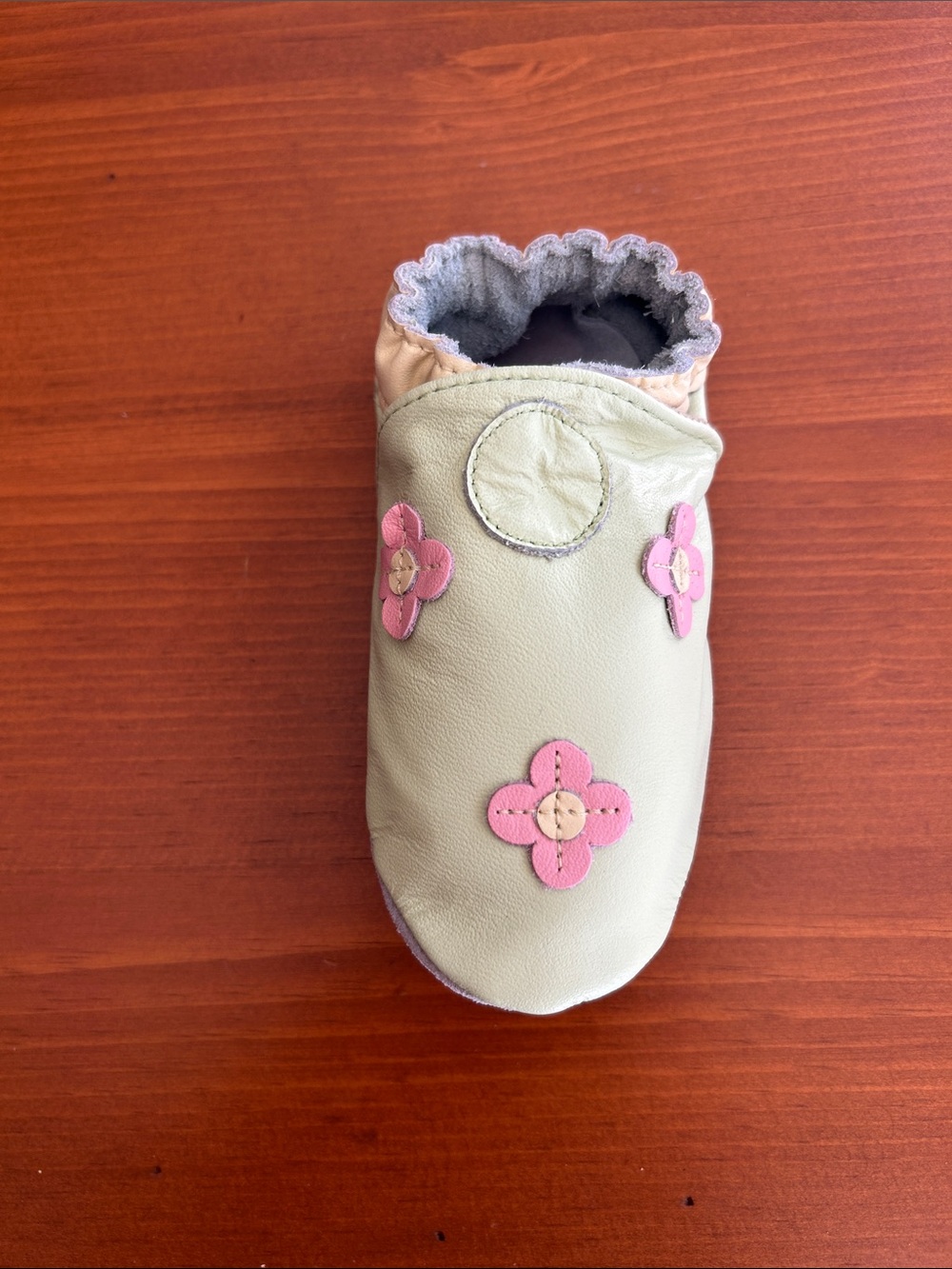 Robeez Soft Leather Slip-On Shoe with Pink Flower Accents